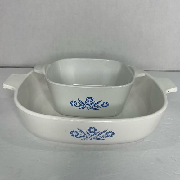 Vintage Bundle of Two CORNING WARE BLUE CORNFLOWER  Size 9” and 2 3/4 Cup White - Picture 2 of 14